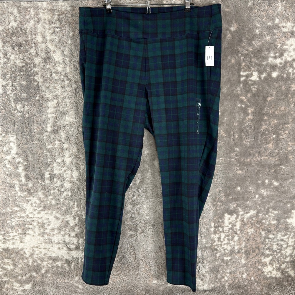 New GAP Size XXL Black Watch Plaid Pull On Skinny Leggings Green Blue Women